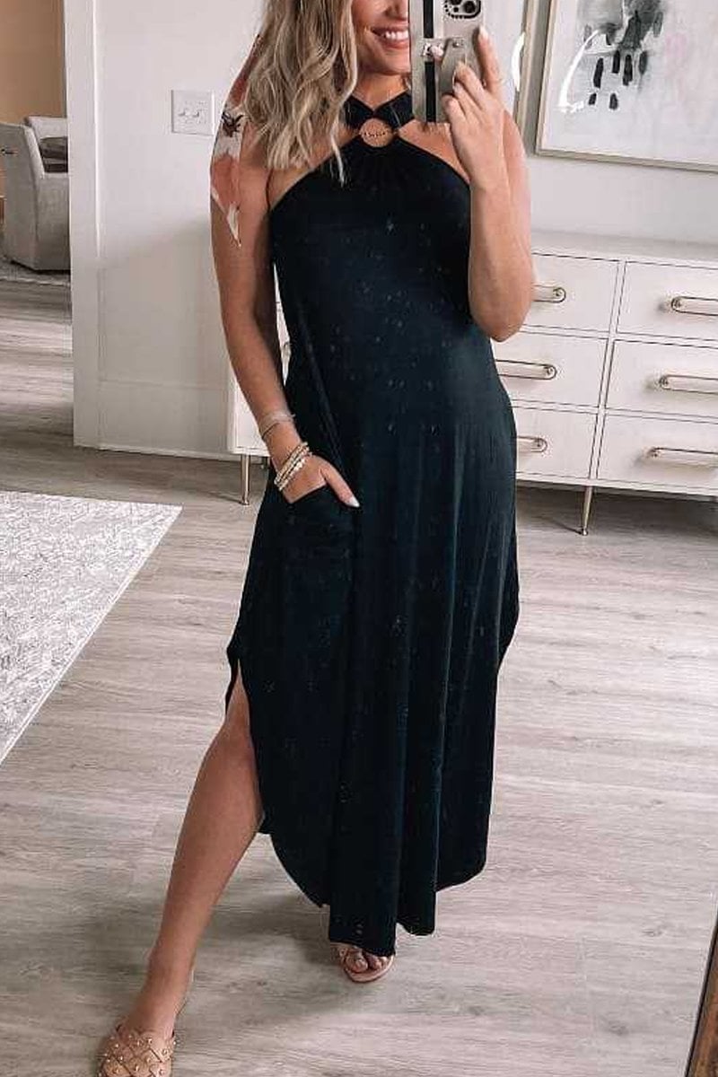 Jezrah | Women's Halter Breeze Maxi Dress with Pockets
