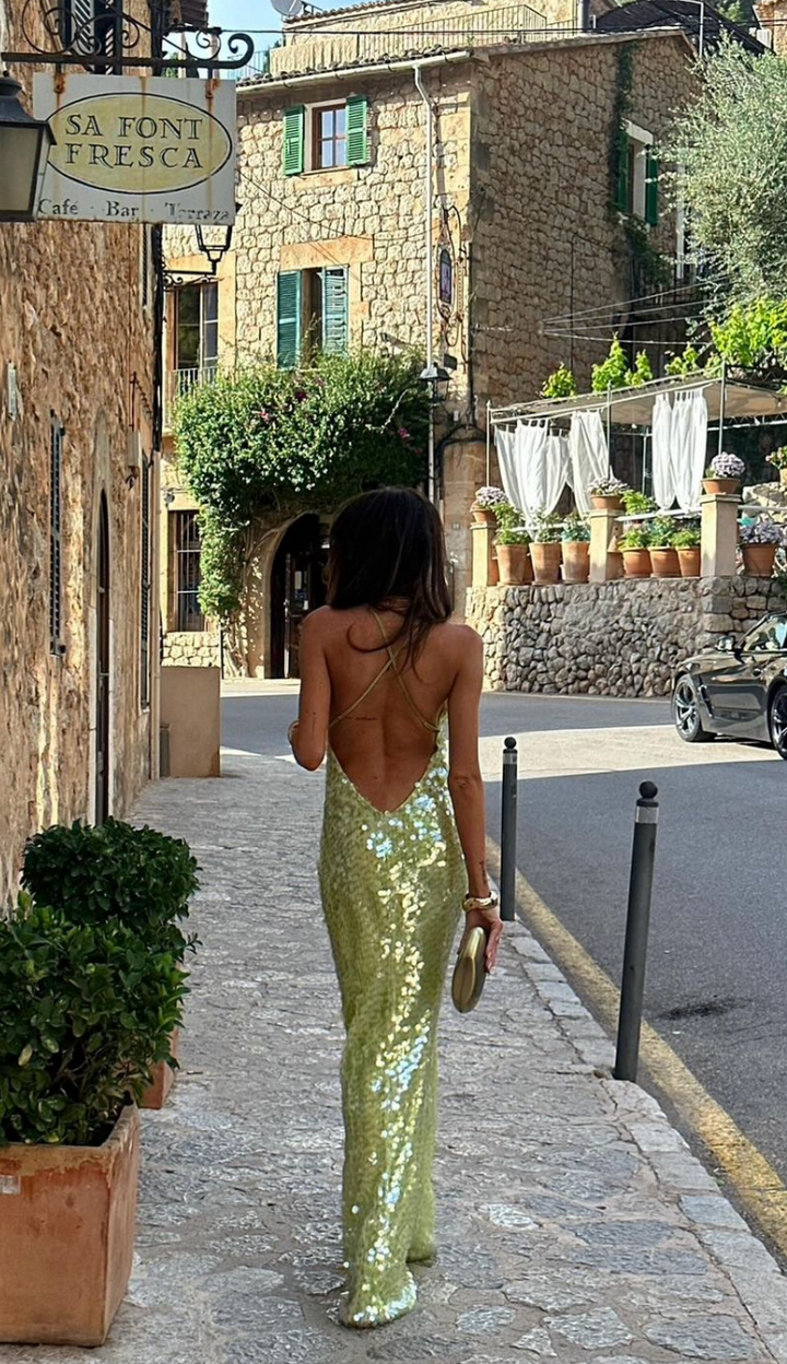 Ayla | Women's Square Collar Sequin Backless Party Dress