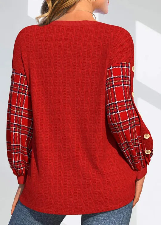 Ida | Women's Red with Checked Sleeves