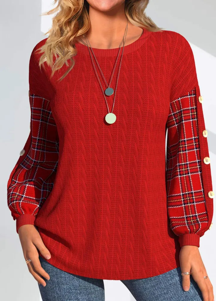 Ida | Women's Red with Checked Sleeves