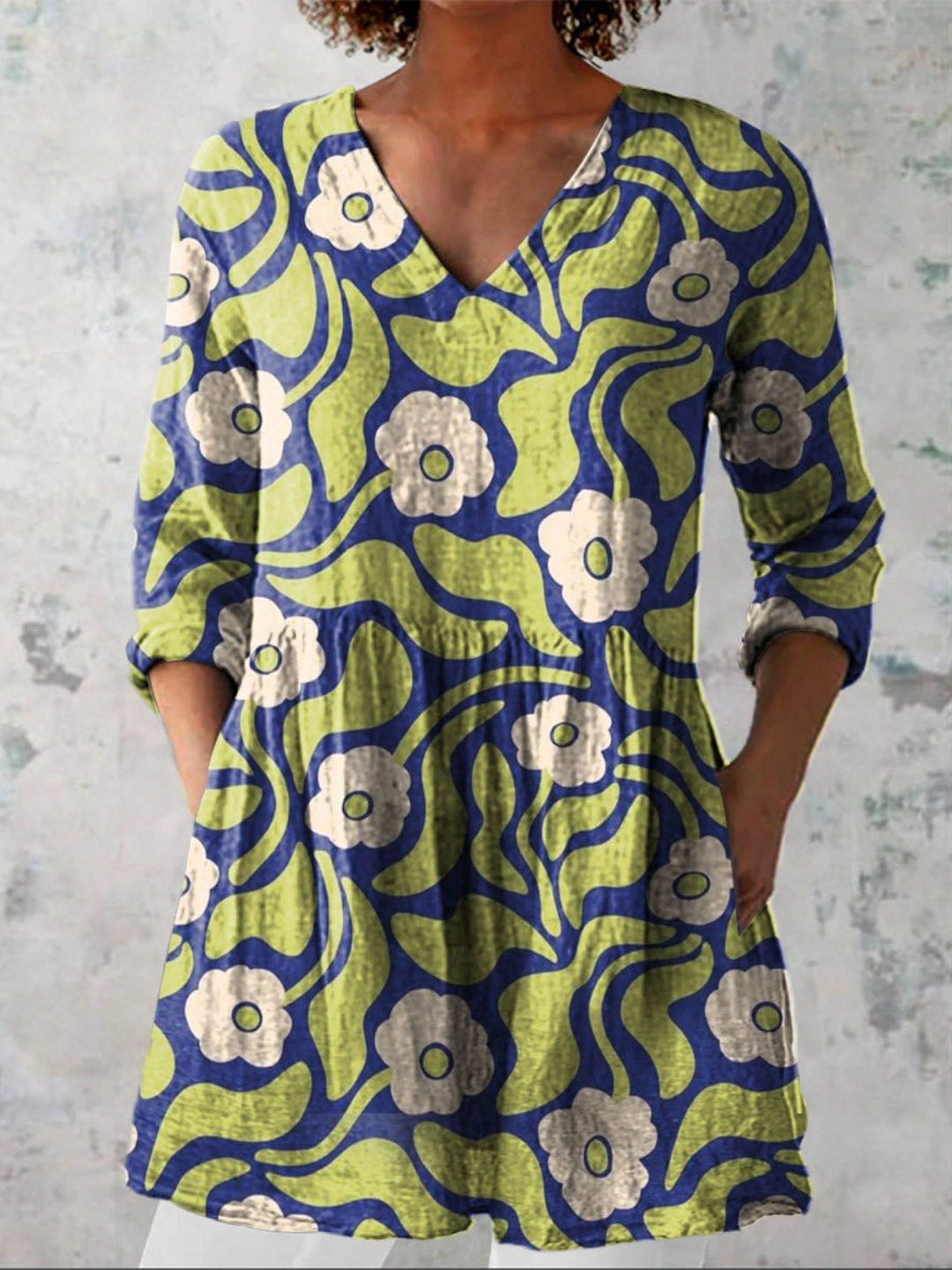 Elodie | Women's Longline Long Blouse with V-Neck