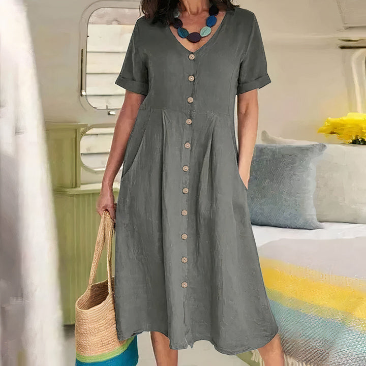 Briar | Women's Relaxed Effortless Buttoned Midi Dress with Pockets