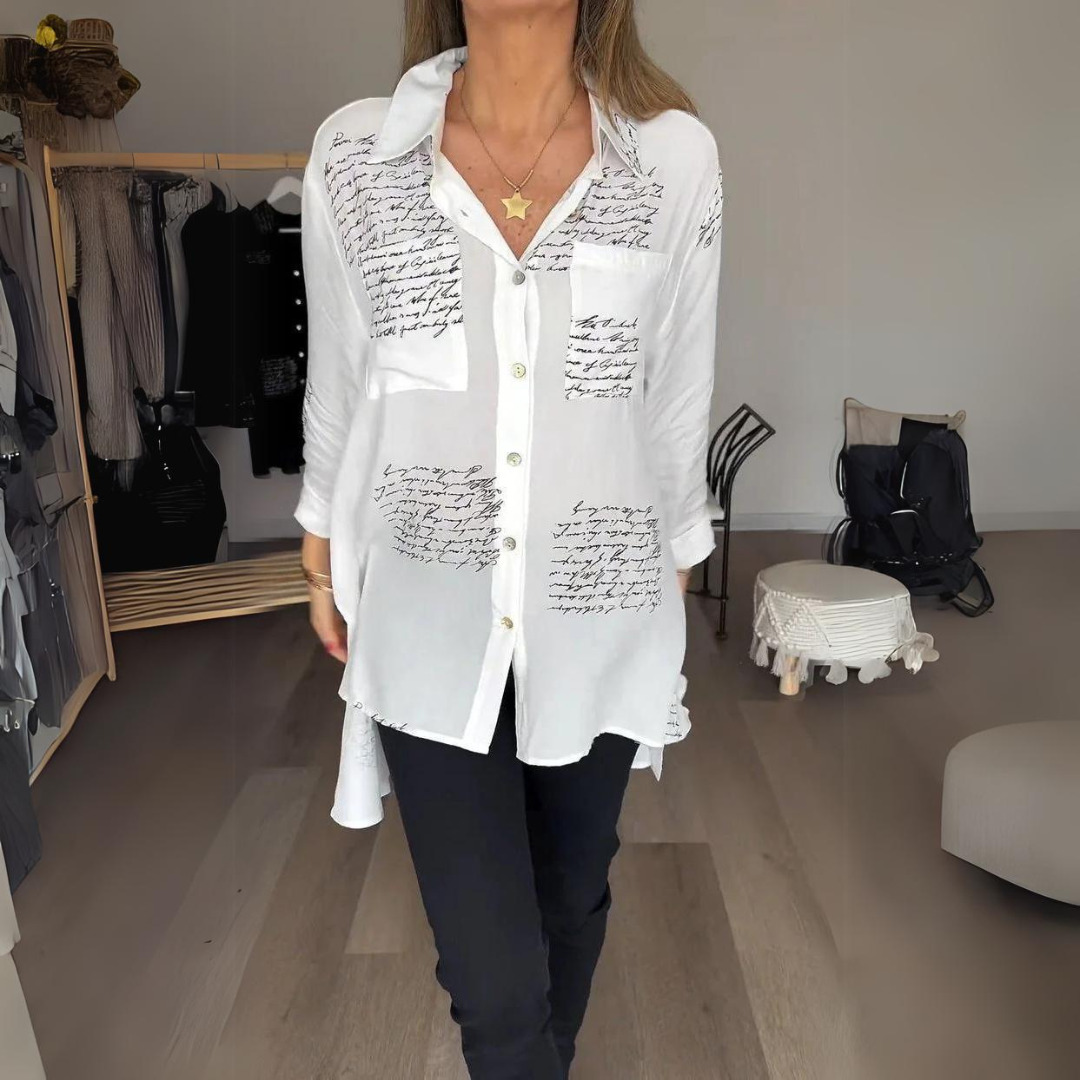 Callista | Women's Longline Handwritten Button-Up Shirt
