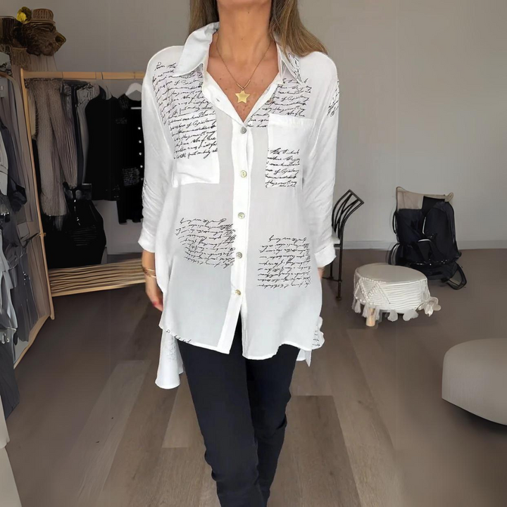 Callista | Women's Longline Handwritten Button-Up Shirt