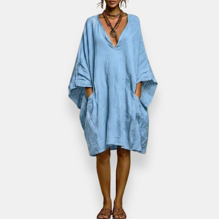 Cassienne | Women's Knee-Length Dress with V-Neck and Pockets
