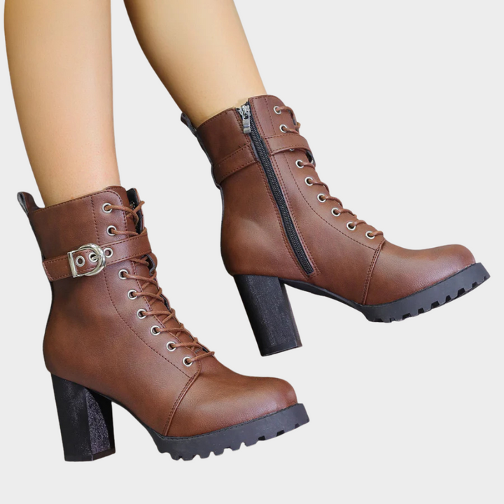 Quinn | Women's Cushioned Lace-Up Flared Heel Ankle Boots