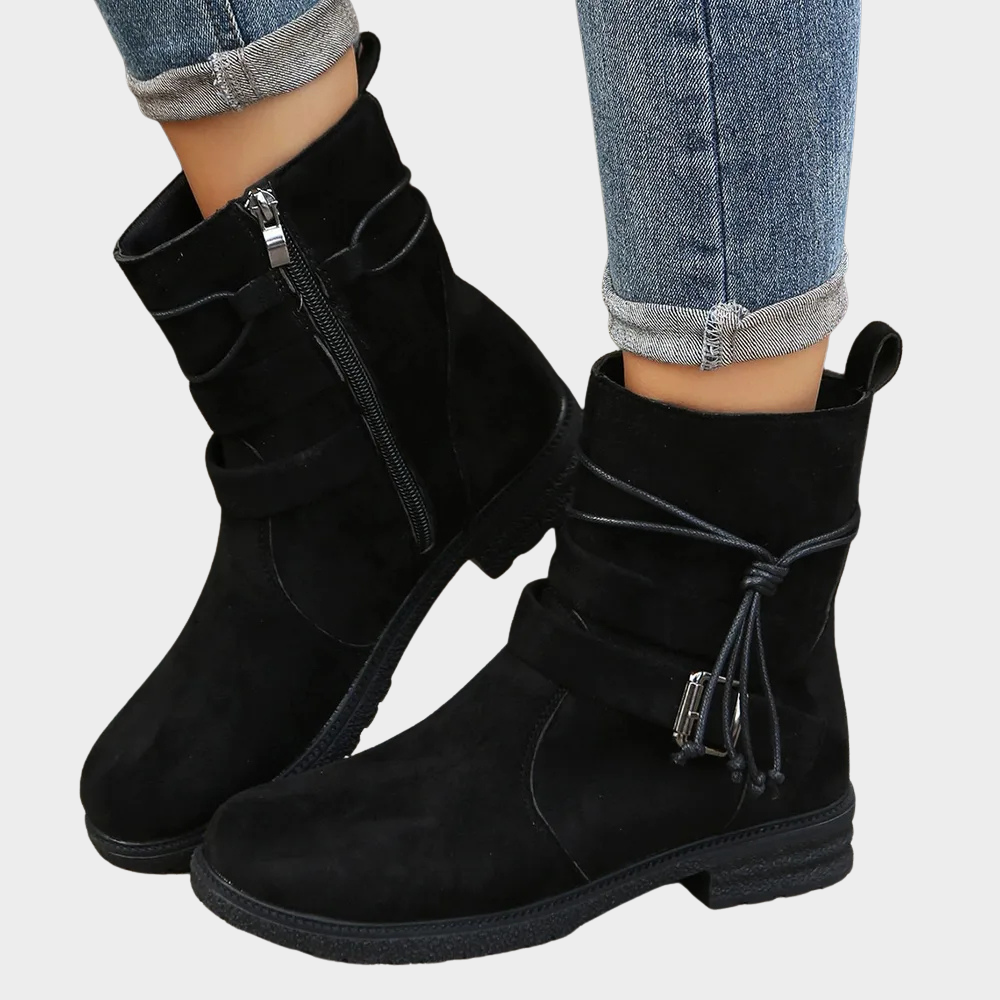 Delaney | Women's Cushioned Buckle Low Heel Ankle Boots