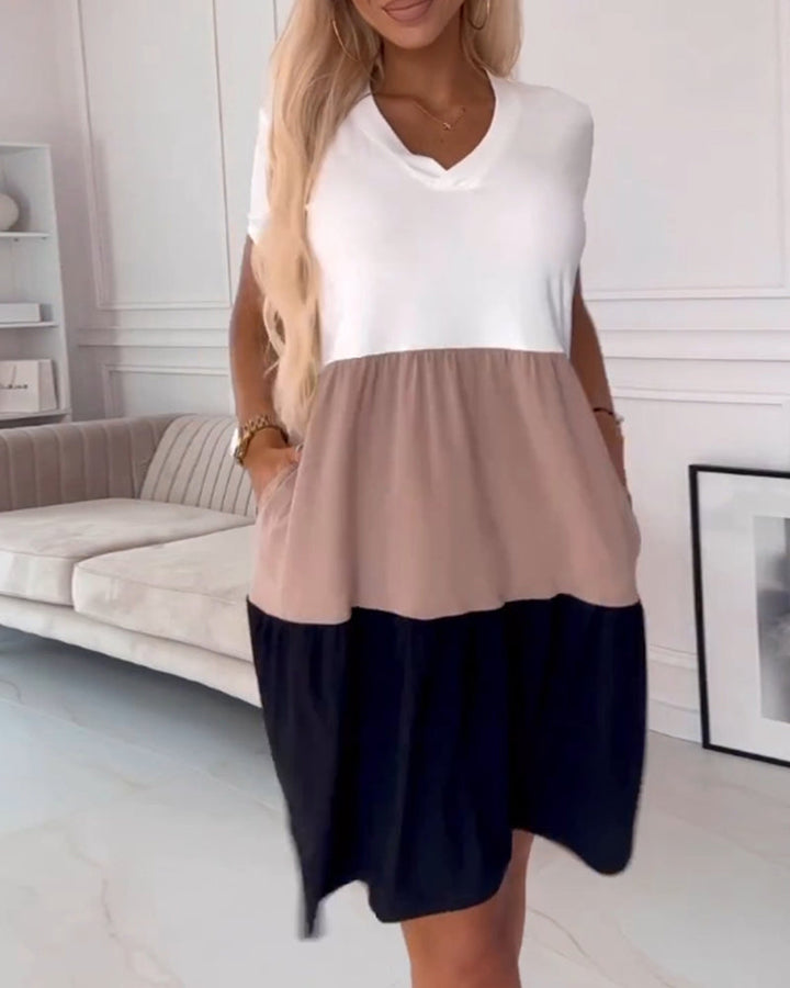 Alva | Women's Relaxed Colour Block Casual Dress with Short Sleeves
