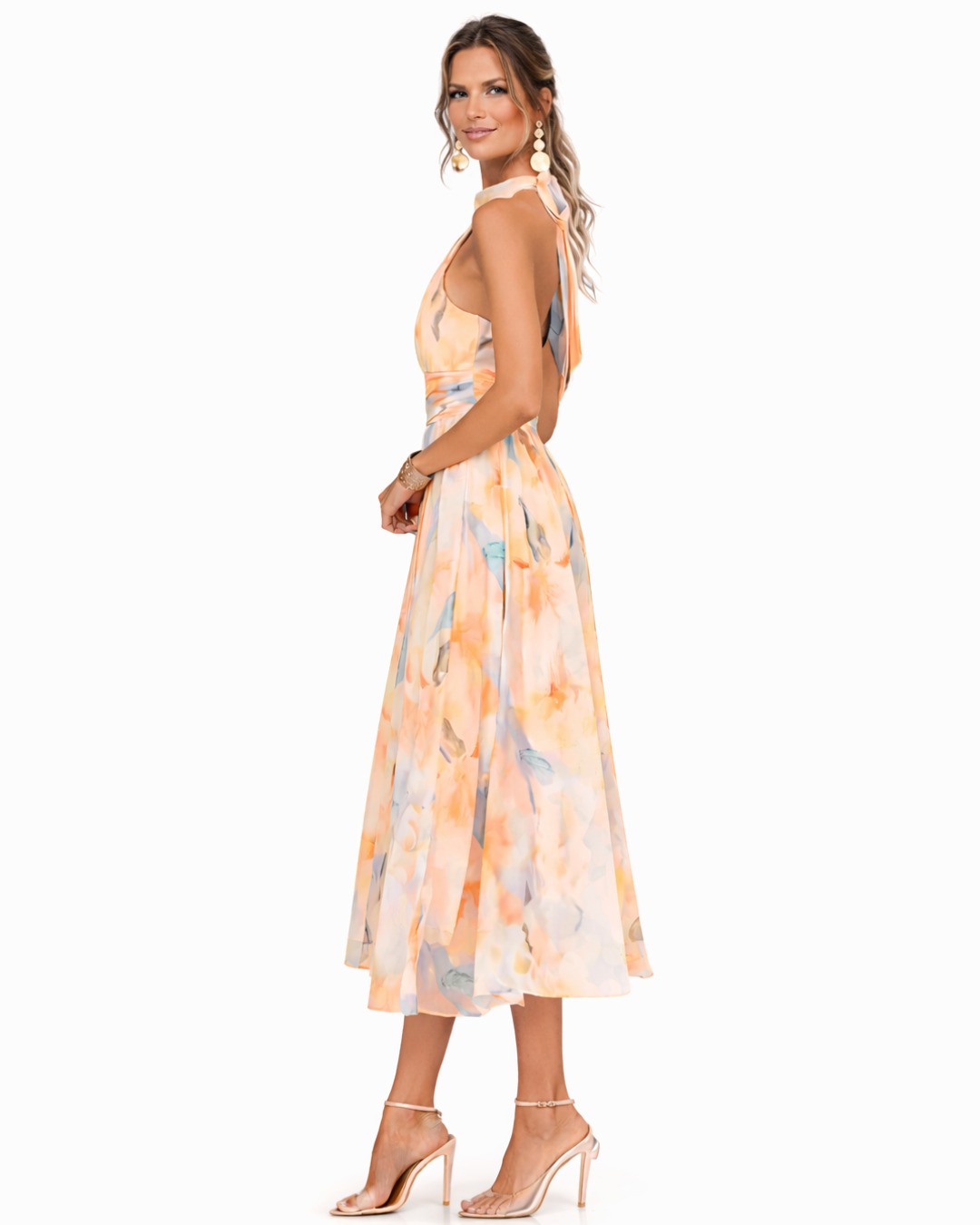 Aurora | Women's Watercolour Print Halter Neck Maxi Dress