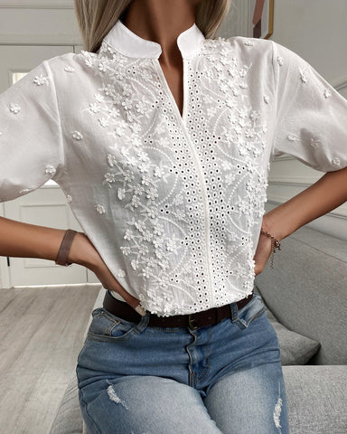 Leah | Women's Floral Classy Elegant Blouse with Cut-Out