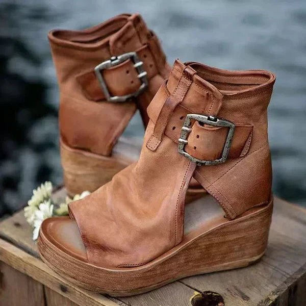 Ariana | Women's Orthopedic Open-Toe Bold Buckle Wedge Sandals with Arch Support