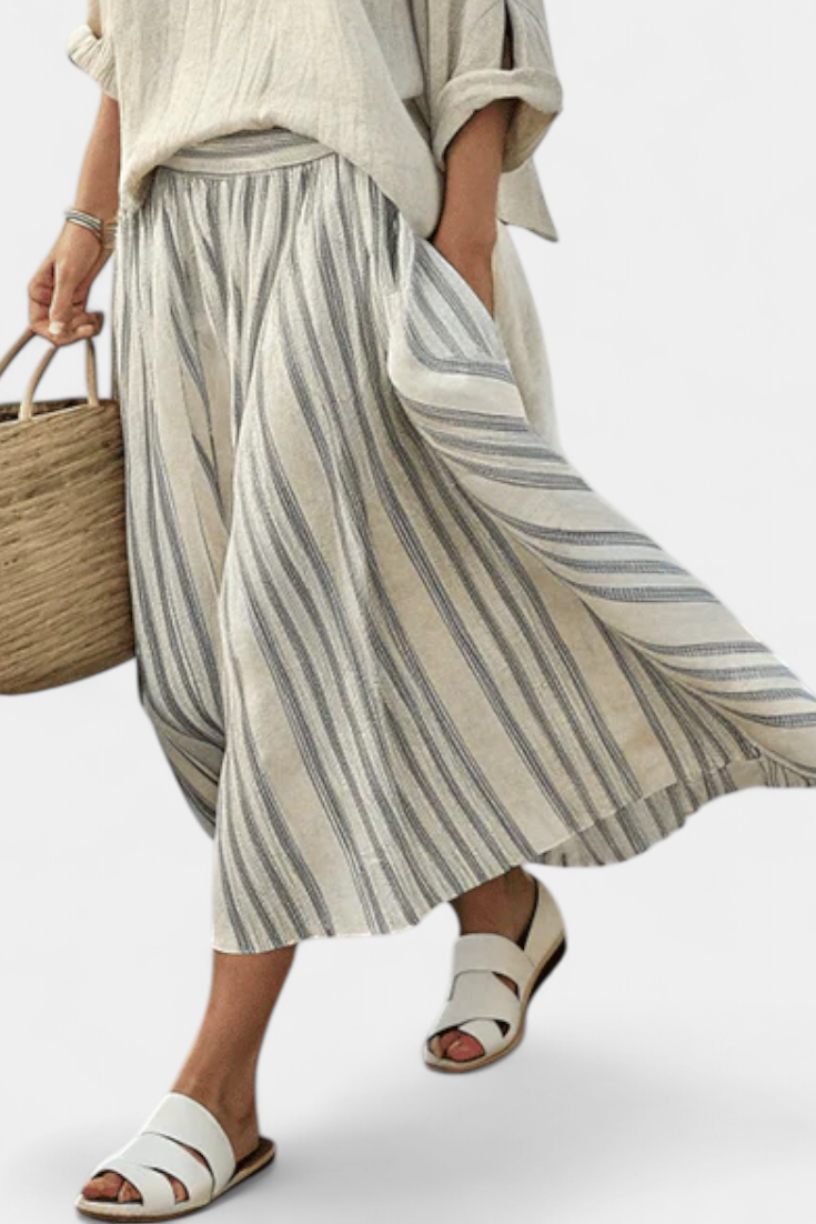 Aurora | Women's Longline comfortable blouse and striped midi skirt