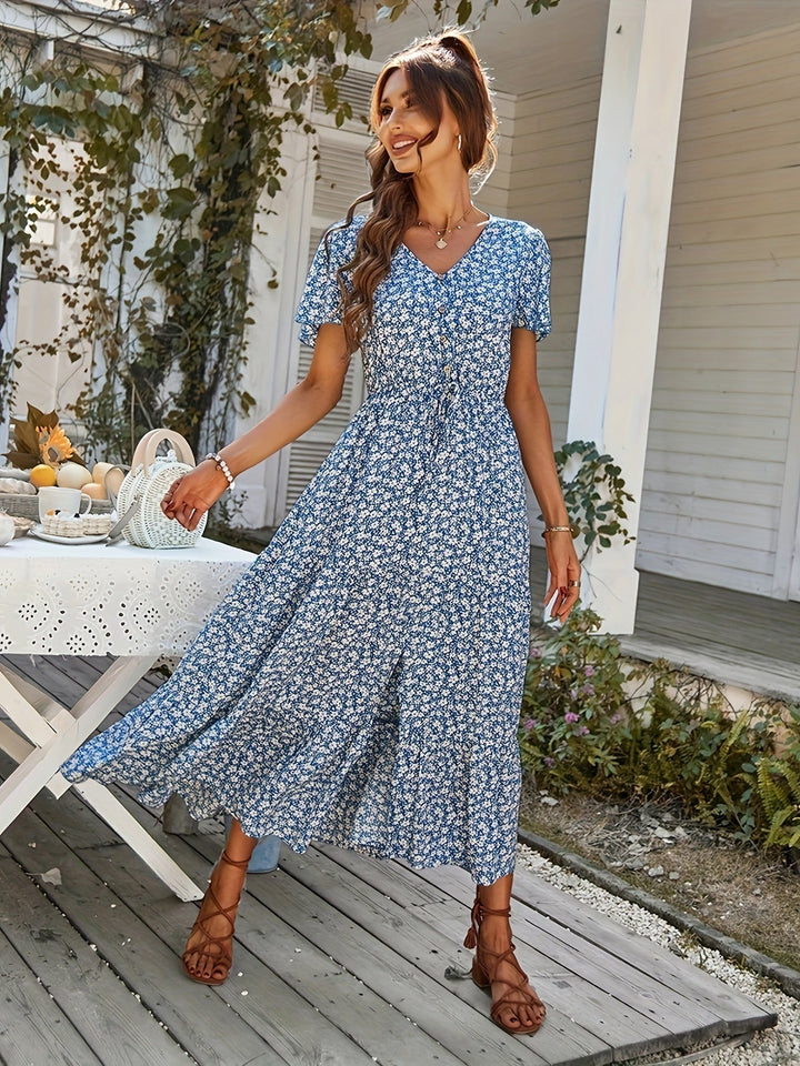 Selina | Women's Elegant Maxibito with V-Neck and Short Sleeve