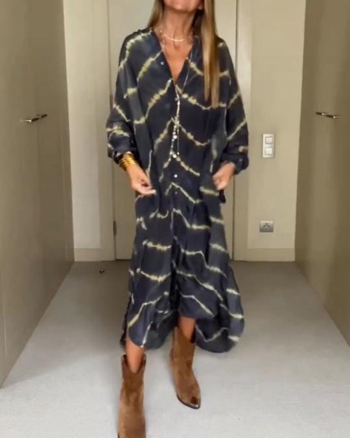 Bella | Women's Boho Stripe Long Sleeve Maxi Dress