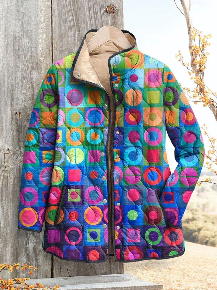Women's Relaxed Retro Geometric Colour Block Quilted Jacket