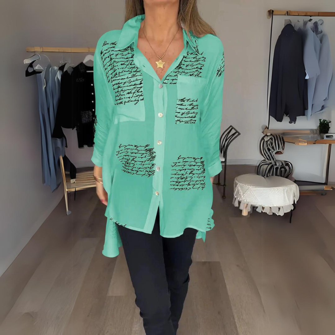 Callista | Women's Longline Handwritten Button-Up Shirt