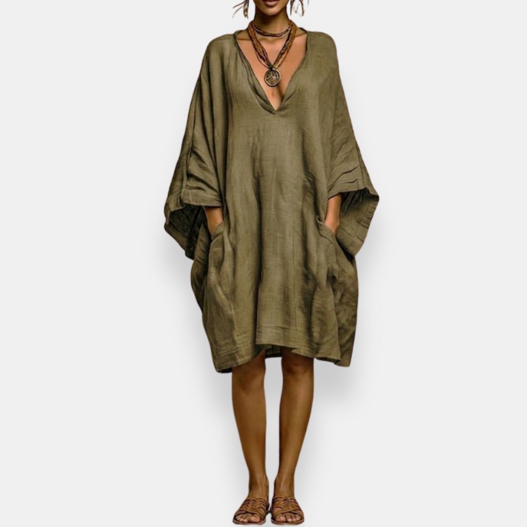Cassienne | Women's Knee-Length Dress with V-Neck and Pockets