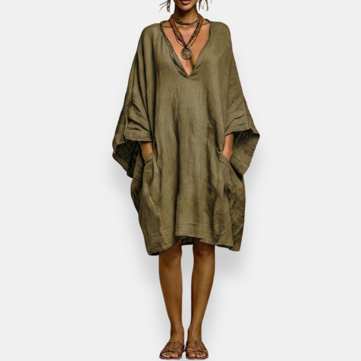 Cassienne | Women's Knee-Length Dress with V-Neck and Pockets