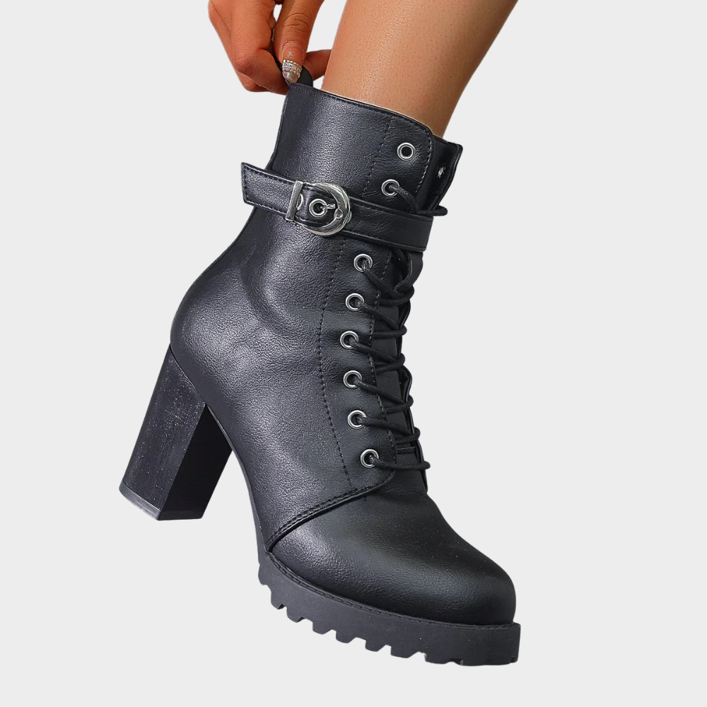 Quinn | Women's Cushioned Lace-Up Flared Heel Ankle Boots