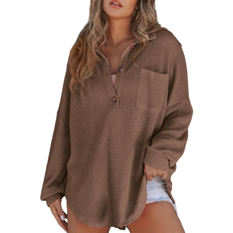 Kathryn | Women's Longline Breezy V-Neck Button-Up Tunic Blouse