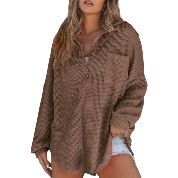 Kathryn | Women's Longline Breezy V-Neck Button-Up Tunic Blouse