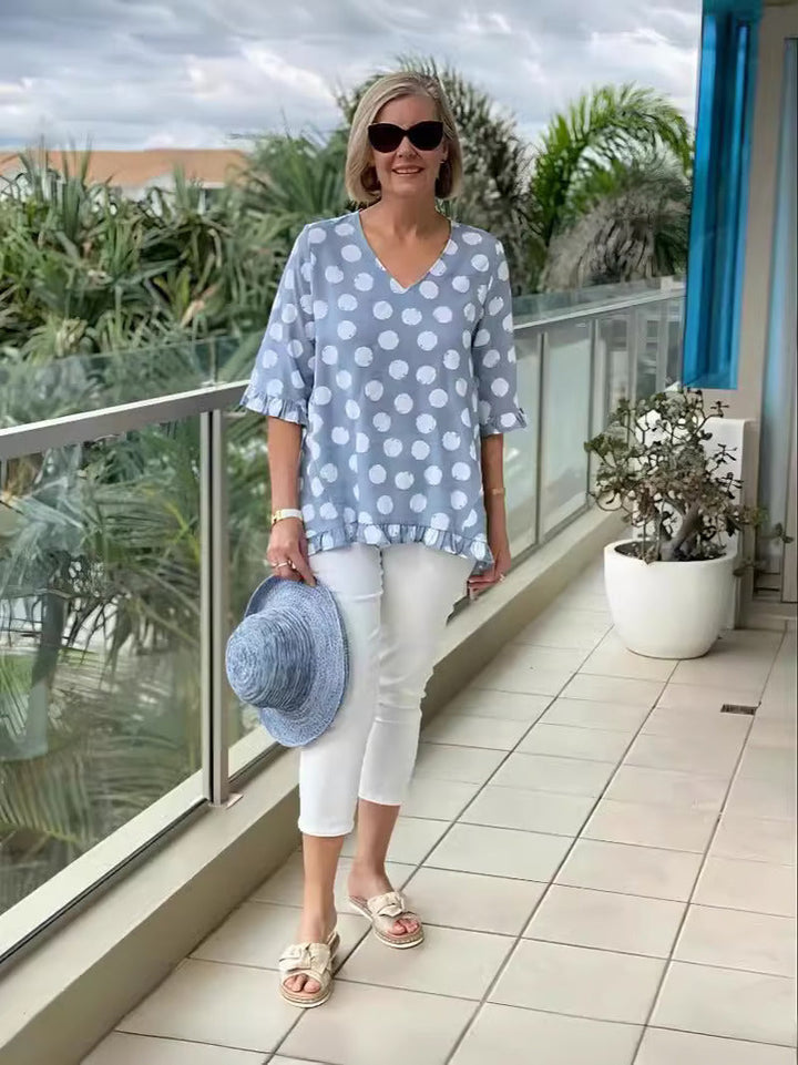 Beth | Women's Polka Dot Stylish V-Neck Blouse