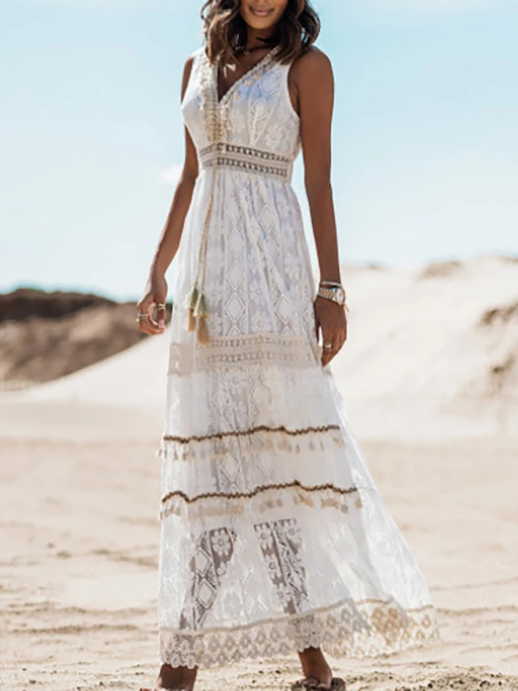 Ava | Women's Boho Midi Dress with V-Neck