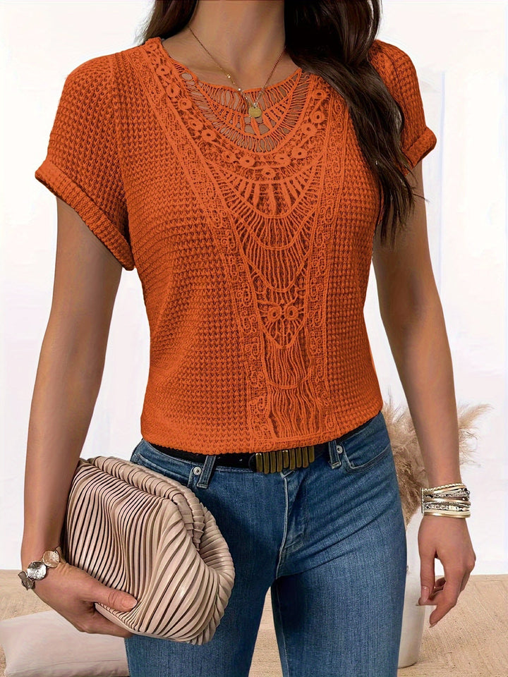 Brianna | Women's Crew Neck Tee with Ruffle Detail