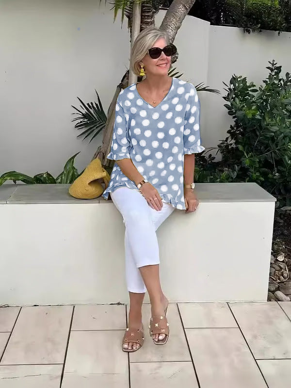 Beth | Women's Polka Dot Stylish V-Neck Blouse
