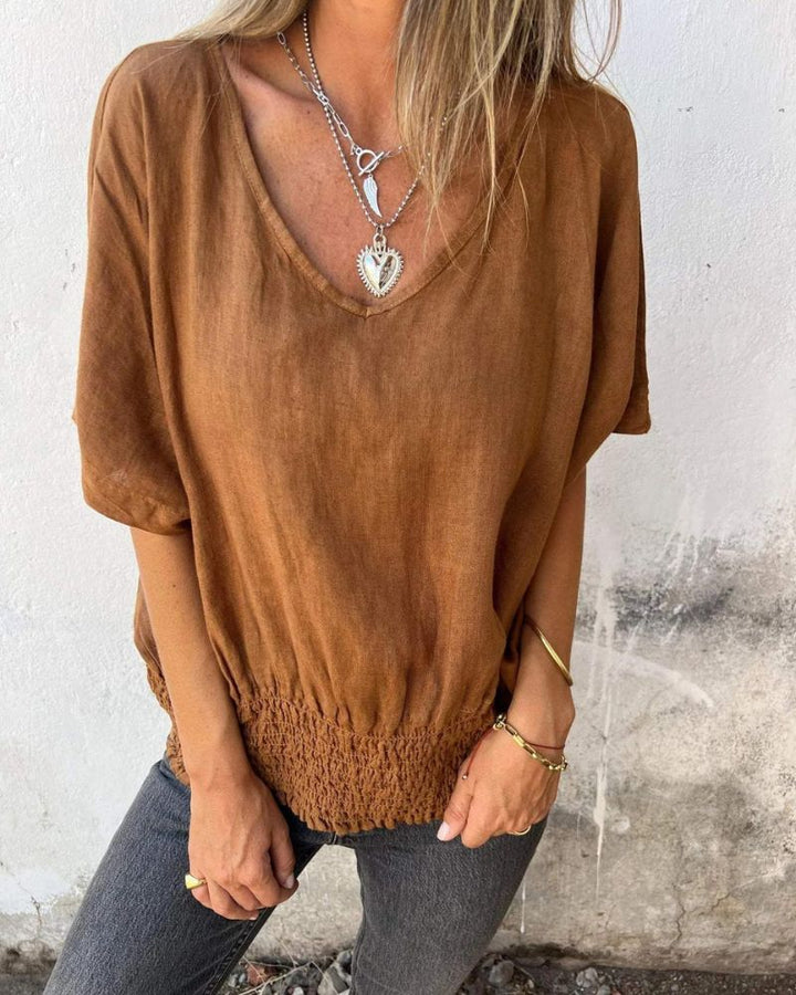Carol | Women's Relaxed Summer Top with V-Neck and Short Sleeve