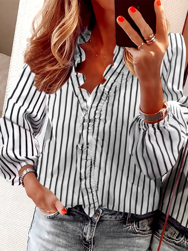 Aria | Women's V-Neck Shirt with Ruffle Detail