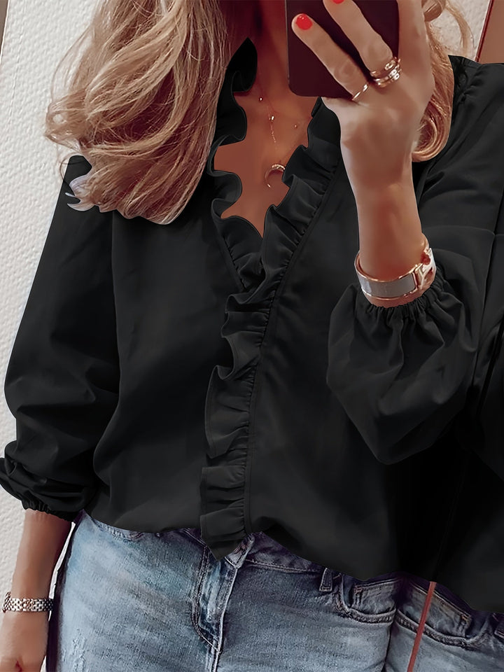 Aria | Women's V-Neck Shirt with Ruffle Detail