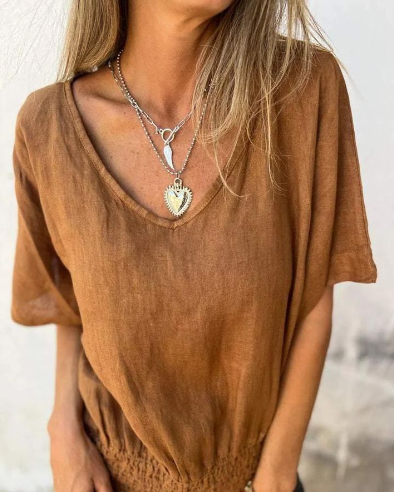 Carol | Women's Relaxed Summer Top with V-Neck and Short Sleeve