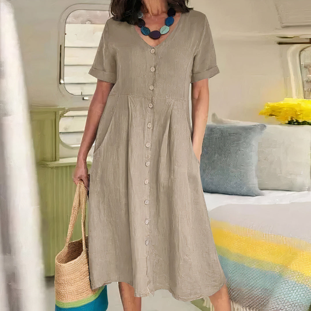 Briar | Women's Relaxed Effortless Buttoned Midi Dress with Pockets