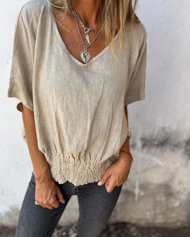 Carol | Women's Relaxed Summer Top with V-Neck and Short Sleeve