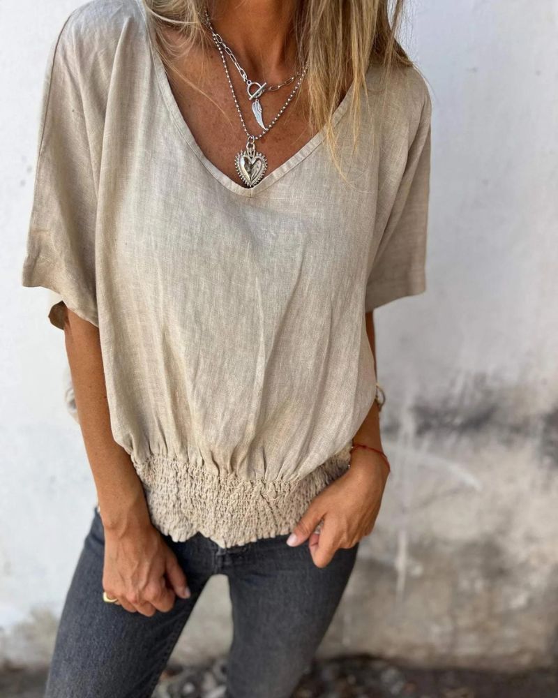 Carol | Women's Relaxed Summer Top with V-Neck and Short Sleeve