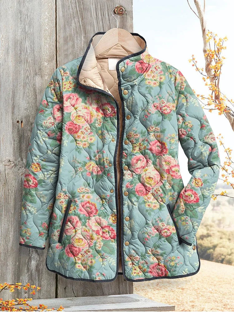 Women's Relaxed Jacket with Beautiful Floral Pattern, Quilted