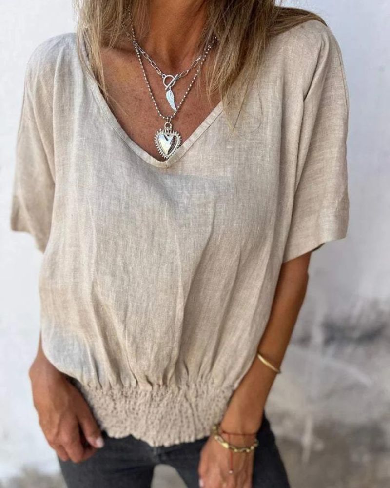 Carol | Women's Relaxed Summer Top with V-Neck and Short Sleeve