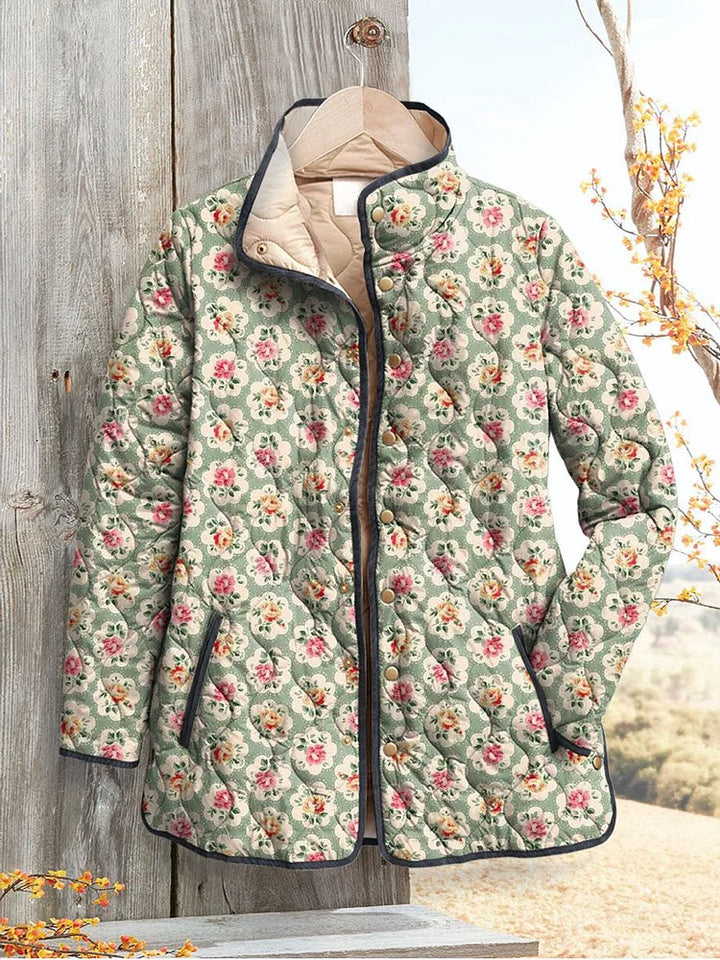 Women's Relaxed Vintage Sweet Jacket Art Print with Flowers
