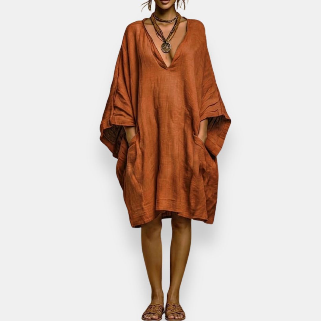 Cassienne | Women's Knee-Length Dress with V-Neck and Pockets