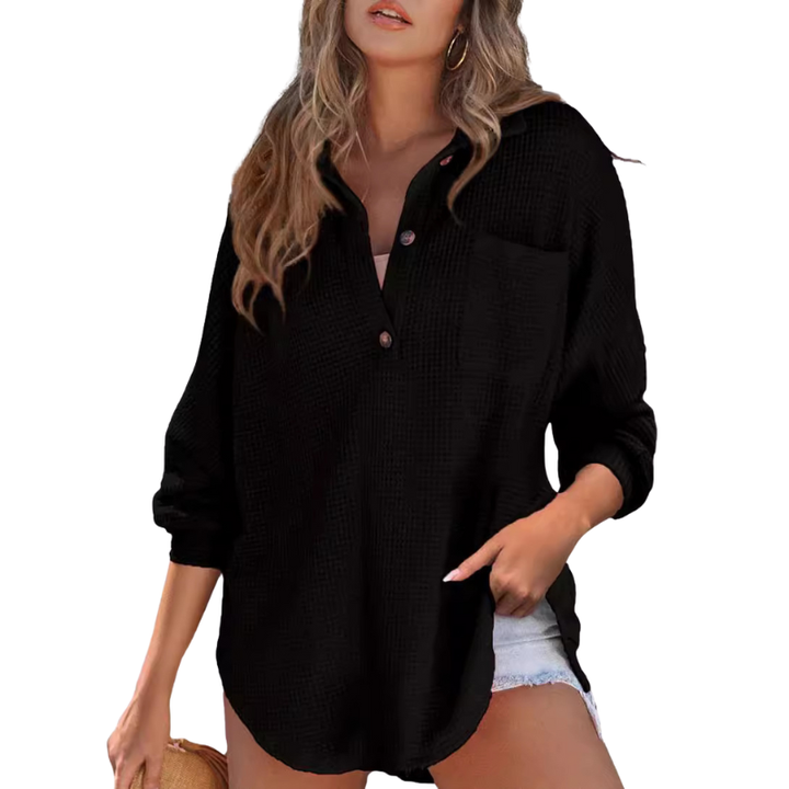 Kathryn | Women's Longline Breezy V-Neck Button-Up Tunic Blouse