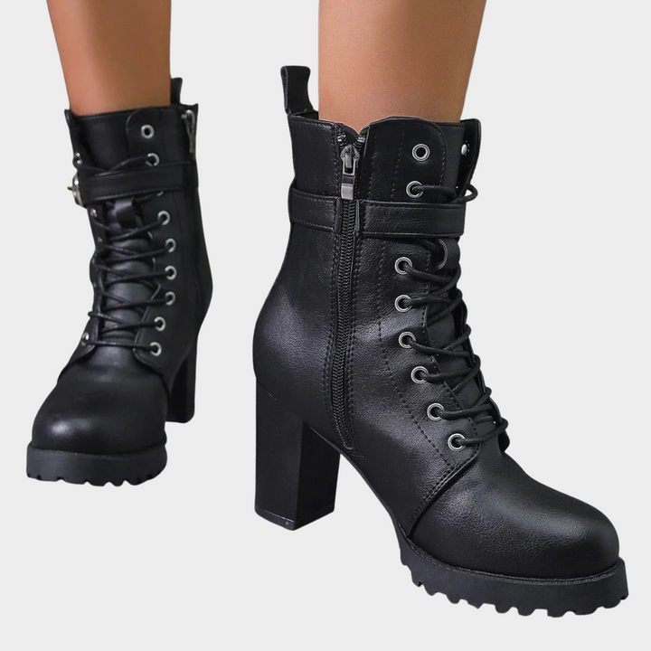 Quinn | Women's Cushioned Lace-Up Flared Heel Ankle Boots