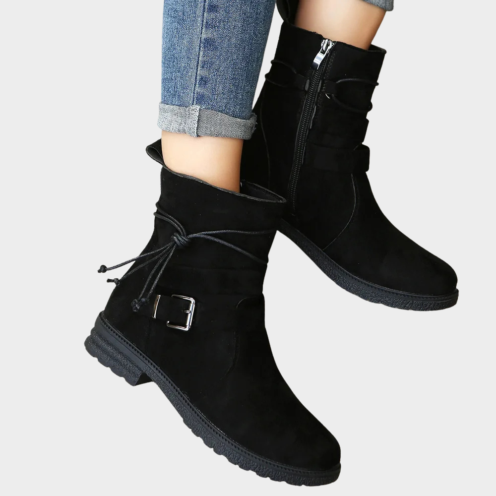 Delaney | Women's Cushioned Buckle Low Heel Ankle Boots