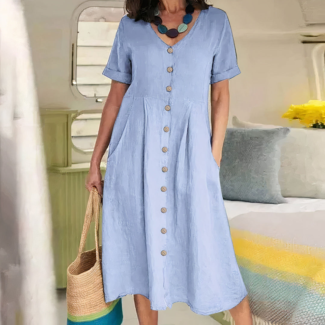 Briar | Women's Relaxed Effortless Buttoned Midi Dress with Pockets