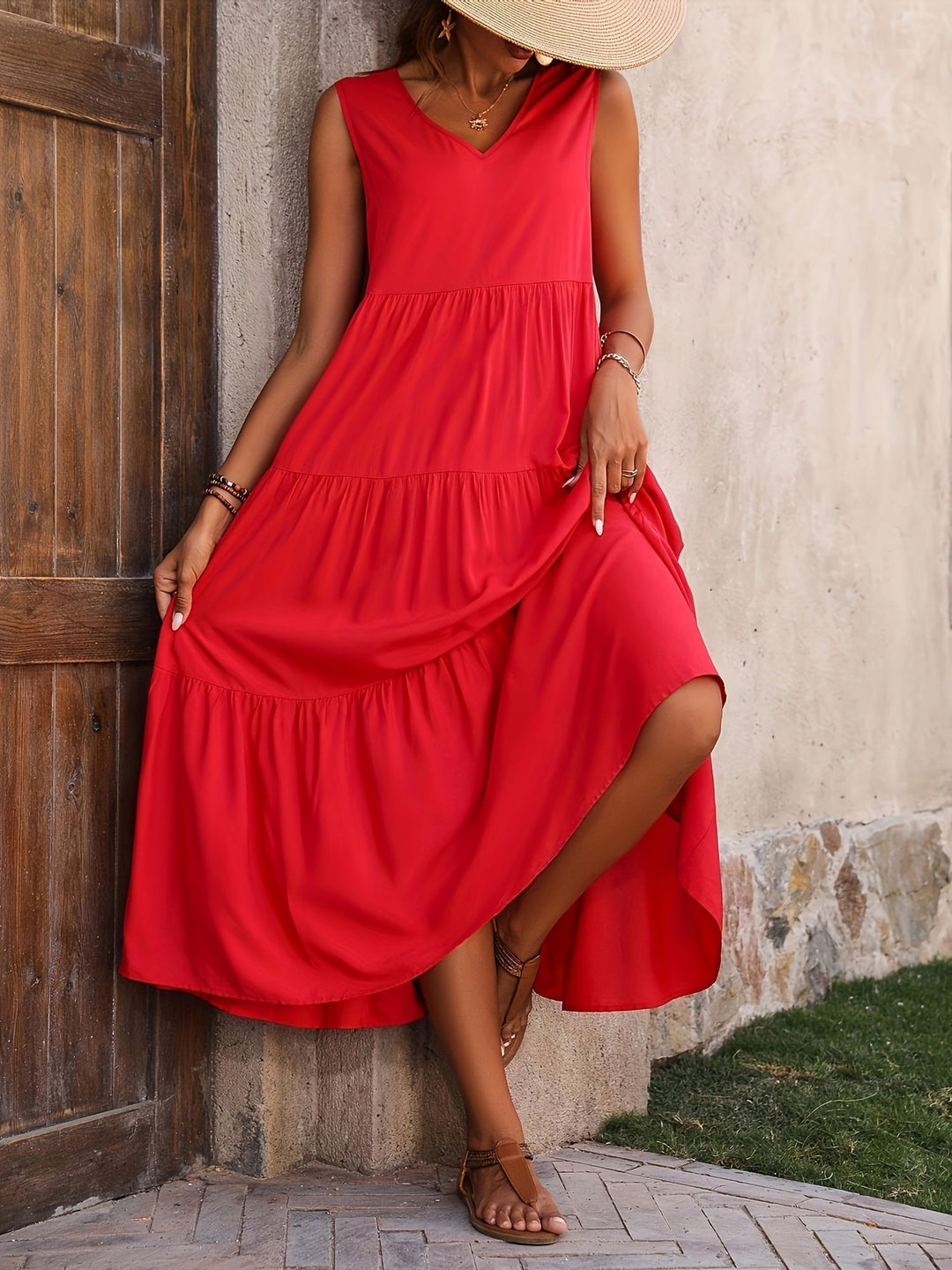 Odette | Women's Comfy V-Neck Tiered Tank Dress