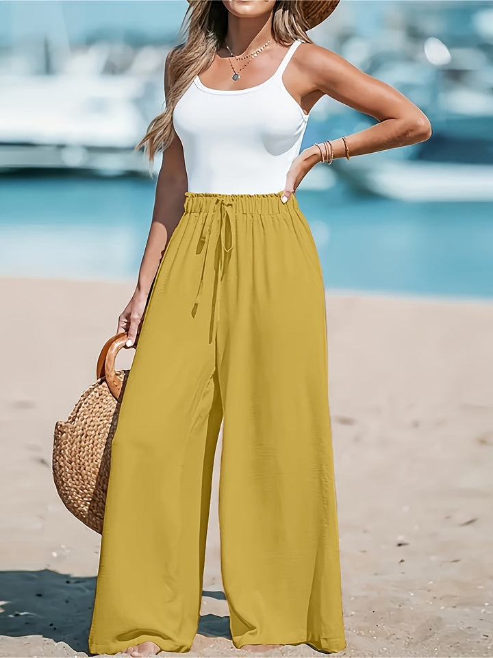 Avery | Women's Breathable High-Waisted Wide-Leg Trousers with Drawstring