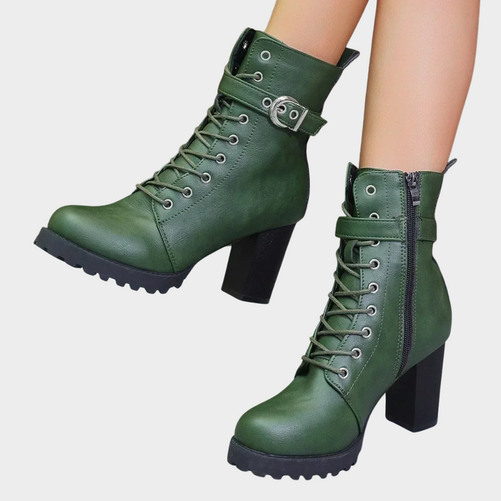 Quinn | Women's Cushioned Lace-Up Flared Heel Ankle Boots