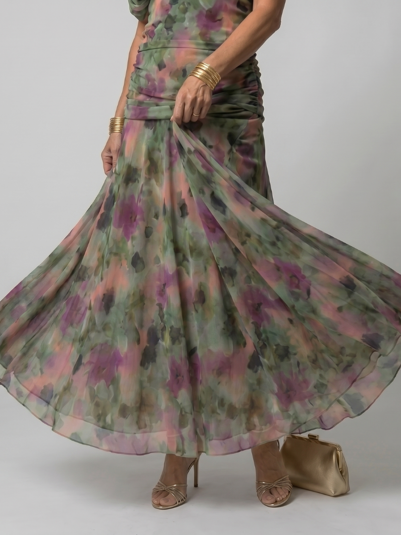 Calen | Women's Elegant Off-Shoulder Midi Dress with Flowing Design