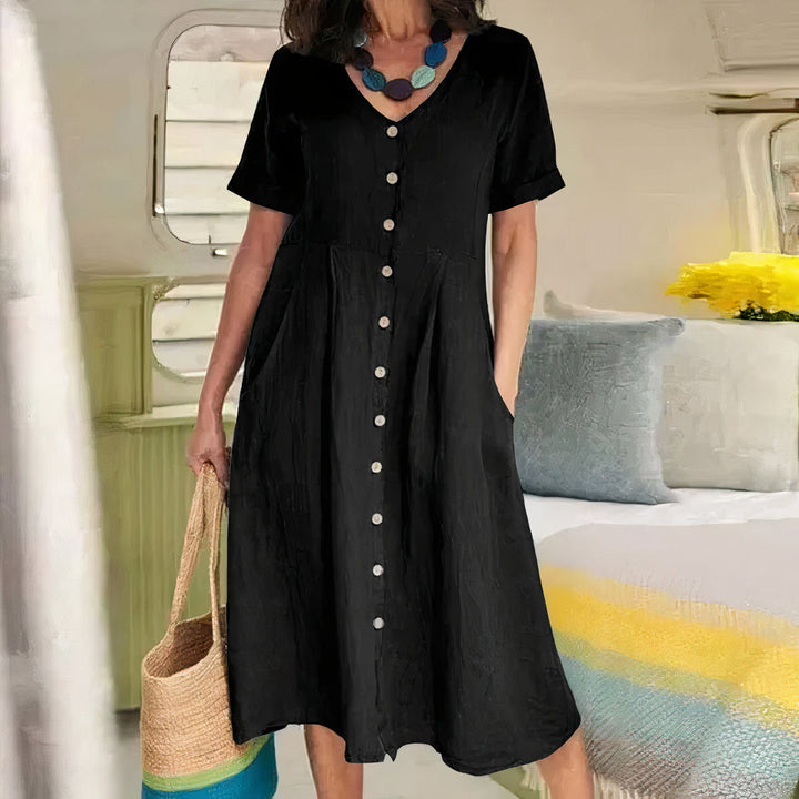 Briar | Women's Relaxed Effortless Buttoned Midi Dress with Pockets