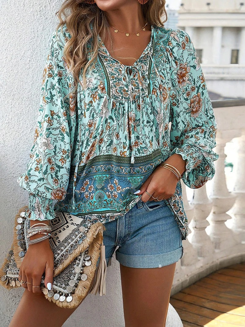 Beverly | Women's Longline Summer Floral Top with Drawstring